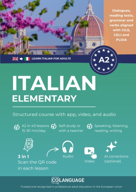 Learn Italian A2 elementary: structured course with app, video, and audio cover