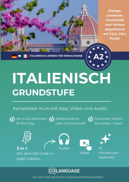Italienisch A2 lernen Grundstufe: Komplettkurs mit App, Video und Audio cover