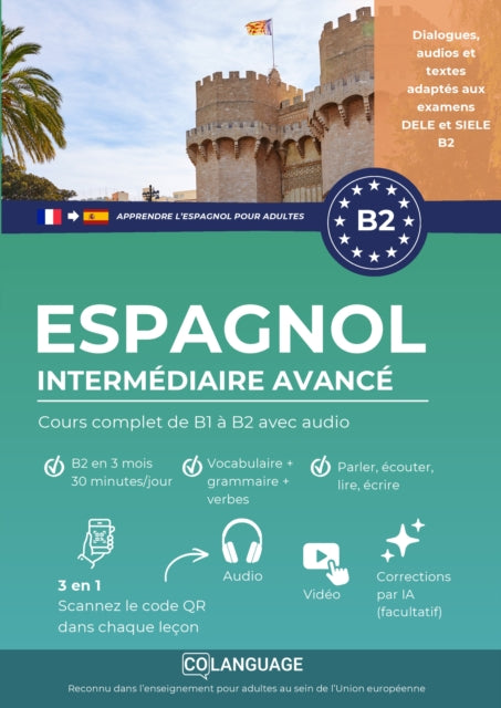 Apprendre l'espagnol B2 intermediaire avance. Cours complet de B1 a B2 avec audio cover