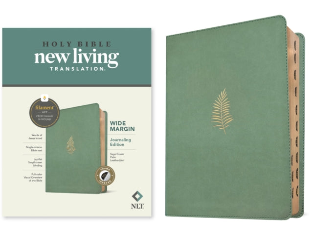 NLT Wide Margin Bible, Filament Enabled (LeatherLike, Sage Green Palm, Indexed, Red Letter) cover