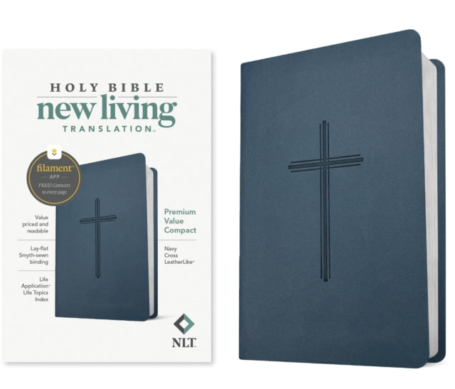 NLT Premium Value Compact Bible, Filament Enabled (LeatherLike, Navy Cross) cover