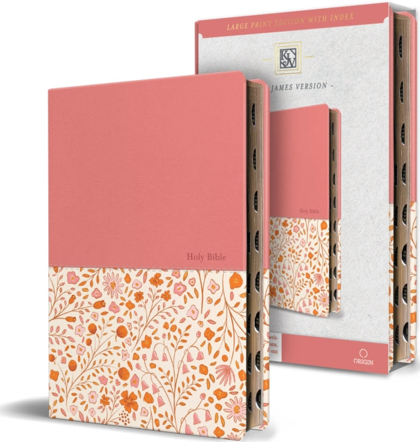 KJV Holy Bible, Large Print Handy Size format, 2 Piece Pink Floral Leathersoft with Ribbon Marker, Red Letter, Thumb Index cover