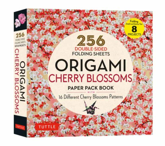 Origami Cherry Blossoms Paper Pack Book: 256 Double-Sided Folding Sheets with 16 Different Cherry Blossom Patterns with solid colors on the back (Includes Instructions for 8 Models)