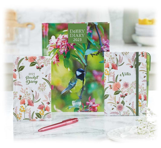 Dairy Diary Set 2023: This Set, featuring the iconic Dairy Diary, is better than ever! Beautiful A5 week-to-view diary with 52 delicious weekly recipes, plus Pocket Diary with pen and Notebook with pen.