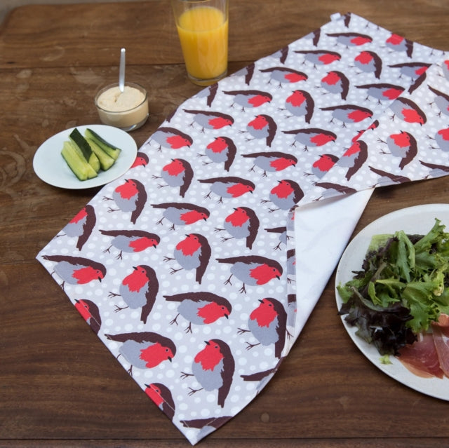 Robin print tea towel