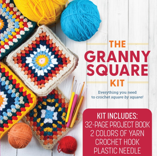 The Granny Square Kit: Everything You Need to Crochet Square by Square! Kit Includes: 32-page Project Book, 2 Colors of Yarn, Crochet Hook, Plastic Needle