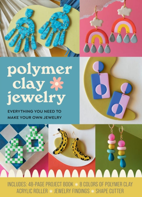Polymer Clay Jewelry Kit: Everything You Need to Make Your Own Jewelry - Includes: 48-page Project Book, 8 Colors of Polymer Clay, Acrylic Roller, Jewelry Findings, Shape Cutters