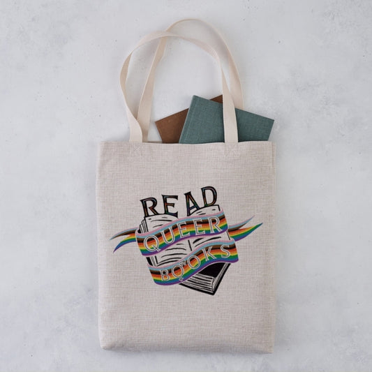 Read Queer Books Rainbow Tote Bag