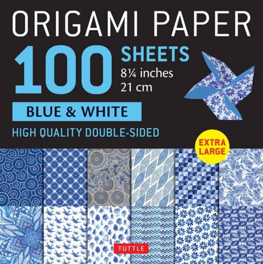 Origami Paper 100 sheets Blue & White 8 1/4" (21 cm): Extra Large Double-Sided Origami Sheets Printed with 12 Different Designs (Instructions for 5 Projects Included)