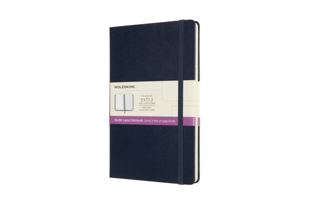 Moleskine Large Double Layout Plain and Ruled Hardcover Notebook: Sapphire Blue