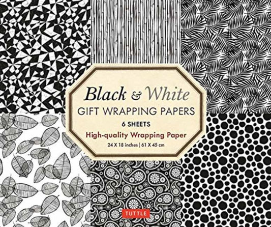 Black and White Gift Wrapping Papers - 6 sheets: 6 Sheets of High-Quality 18 x 24 inch Wrapping Paper