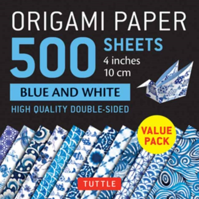 Origami Paper 500 sheets Blue and White 4" (10 cm): High-Quality Double-Sided Origami Sheets Printed with 12 Different Designs