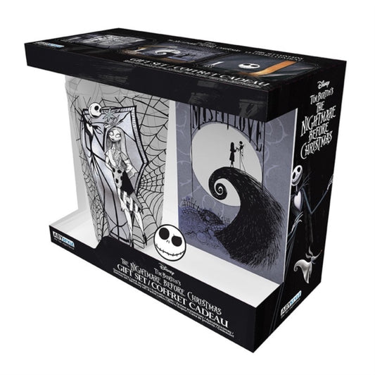 Jack Skellington XXL glass, Metal Pin & Pocket Notebook Gift Box